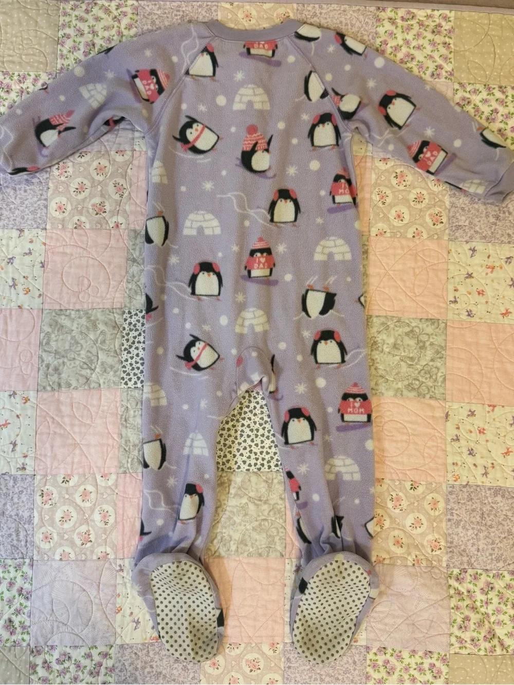 Carter's Beige Leopard Print & Purple Penguin Footed Pajamas